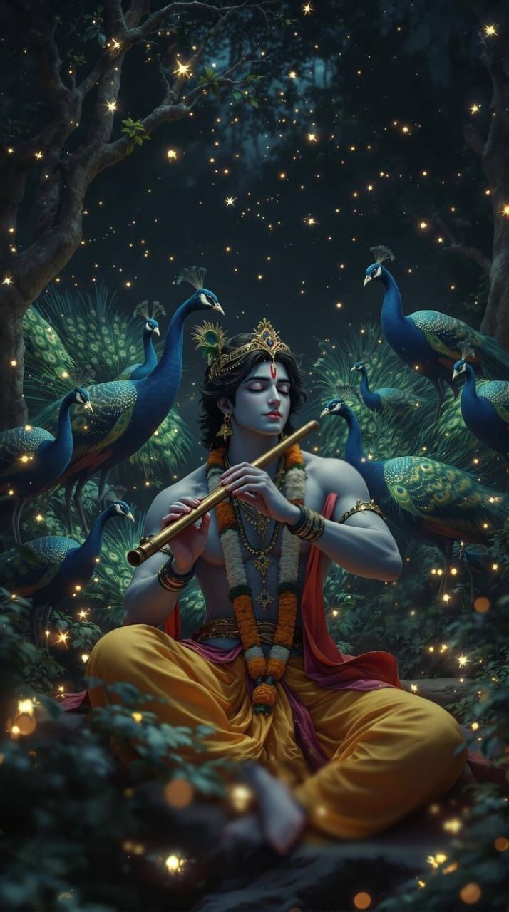 Krishna with divine birds