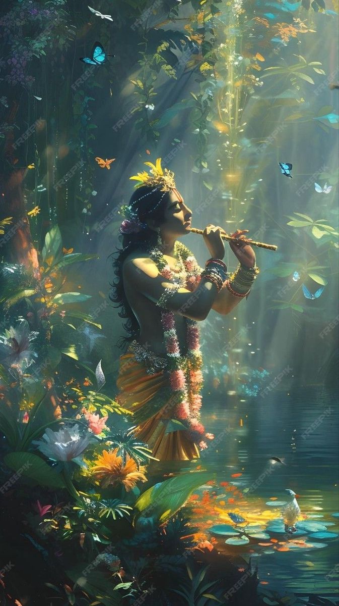 Krishna with divine fruits and flowers