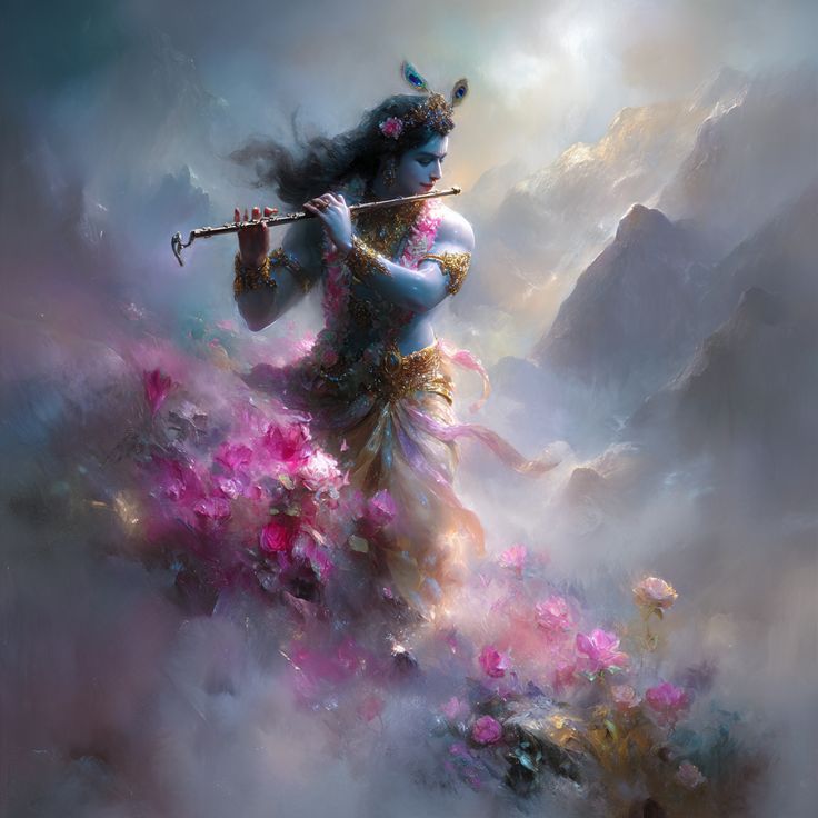 Krishna in sacred gardens